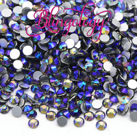 Black Diamond AB Glass Round Flat Back Loose Rhinestones