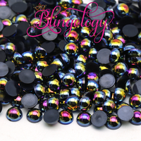 Black AB Pearls Resin Round Flat Back Loose Pearls