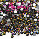 Blue Rainbow Hematite Glass Round Flat Back Loose Rhinestones