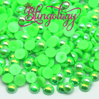 Bright Green AB Pearls Resin Round Flat Back Loose Pearls