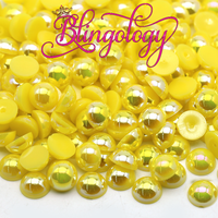 Yellow AB Pearls Resin Round Flat Back Loose Pearls