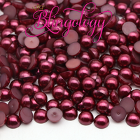 Burgundy Pearls Resin Round Flat Back Loose Pearls