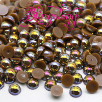 Coffee AB Pearls Resin Round Flat Back Loose Pearls