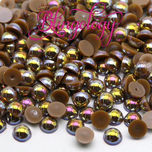Coffee AB Pearls Resin Round Flat Back Loose Pearls