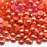 Coral AB Pearls Resin Round Flat Back Loose Pearls