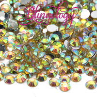 Yellow AB Resin Round Flat Back Loose Rhinestones