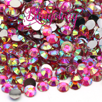 Hot Pink AB Resin Round Flat Back Loose Rhinestones