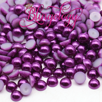 Dark Purple Pearls Resin Round Flat Back Loose Pearls