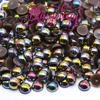 Dark Coffee AB Pearls Resin Round Flat Back Loose Pearls