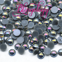 Dark Grey AB Pearls Resin Round Flat Back Loose Pearls