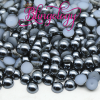 Dark Grey Pearls Resin Round Flat Back Loose Pearls