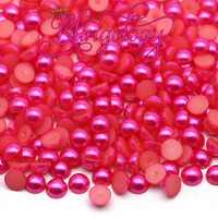 Dark Pink Pearls Resin Round Flat Back Loose Pearls