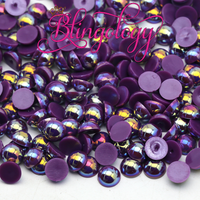 Dark Purple AB Pearls Resin Round Flat Back Loose Pearls