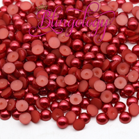 Deep Red Pearls Resin Round Flat Back Loose Pearls