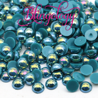 Emerald AB Pearls Resin Round Flat Back Loose Pearls