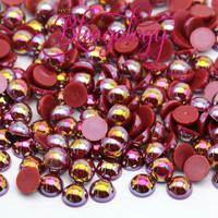 Burgundy AB Pearls Resin Round Flat Back Loose Pearls