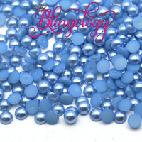 Powder Blue Pearls Resin Round Flat Back Loose Pearls