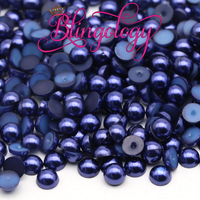 Navy Blue Pearls Resin Round Flat Back Loose Pearls