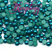 Teal Pearls Resin Round Flat Back Loose Pearls