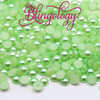 Mint Green Pearls Resin Round Flat Back Loose Pearls