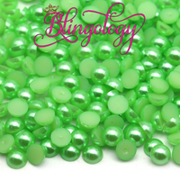 Lime Green Pearls Resin Round Flat Back Loose Pearls