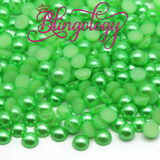 Jade Green Pearls Resin Round Flat Back Loose Pearls