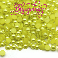 Chartreuse Pearls Resin Round Flat Back Loose Pearls