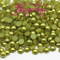 Olive Green Pearls Resin Round Flat Back Loose Pearls