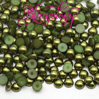 Army Green Pearls Resin Round Flat Back Loose Pearls