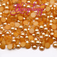 Melon Orange Pearls Resin Round Flat Back Loose Pearls