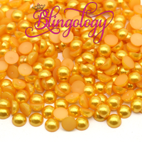Canary Yellow Pearls Resin Round Flat Back Loose Pearls