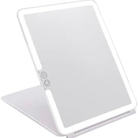 NIB LARGE LED Travel Mirror, Foldable - White/Leopard