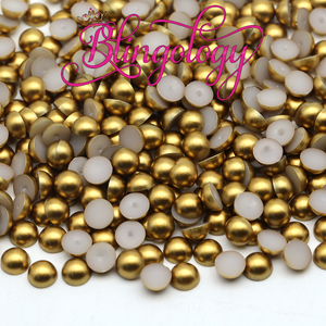 Matte Gold Pearls Resin Round Flat Back Loose Pearls