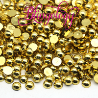 Gold Metallic Pearls Resin Round Flat Back Loose Pearls