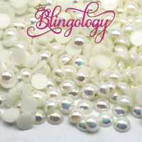 Ivory AB Pearls Resin Round Flat Back Loose Pearls