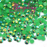 2-6mm Mixed Emerald Green AB Jelly Round Flat Back Loose Rhinestones Non Hotfix