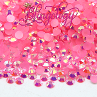 Pink AB Jelly Resin Round Flat Back Loose Rhinestones