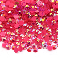 Dark Pink AB Jelly Resin Round Flat Back Loose Rhinestones