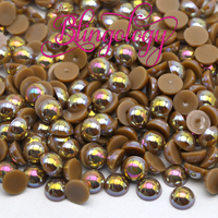 Light Coffee AB Pearls Resin Round Flat Back Loose Pearls