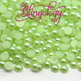 Light Green Pearls Resin Round Flat Back Loose Pearls