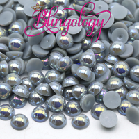Light Grey AB Pearls Resin Round Flat Back Loose Pearls