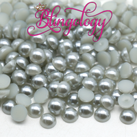 Light Grey Pearls Resin Round Flat Back Loose Pearls