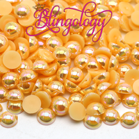Light Orange AB Pearls Resin Round Flat Back Loose Pearls