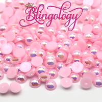Light Pink AB Pearls Resin Round Flat Back Loose Pearls