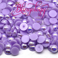 Light Purple AB Pearls Resin Round Flat Back Loose Pearls