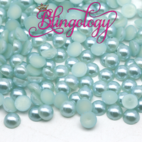 Light Blue Pearls Resin Round Flat Back Loose Pearls