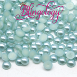 Light Blue Pearls Resin Round Flat Back Loose Pearls