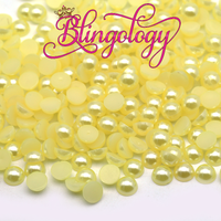 Light Yellow Pearls Resin Round Flat Back Loose Pearls