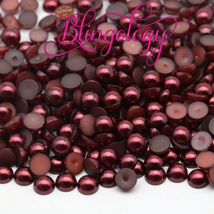 Maroon Pearls Resin Round Flat Back Loose Pearls