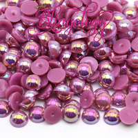 Mauve AB Pearls Resin Round Flat Back Loose Pearls